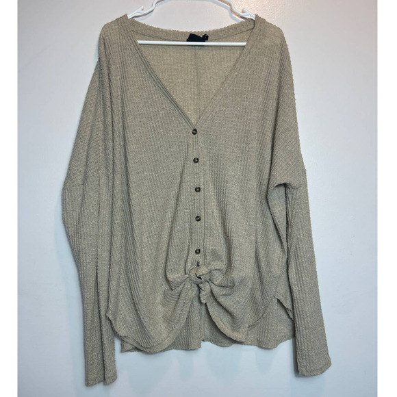 Urban Outfitters Tops - Urban Outfitters Out from Under Oatmeal Waffle Knit Button Up Size Large